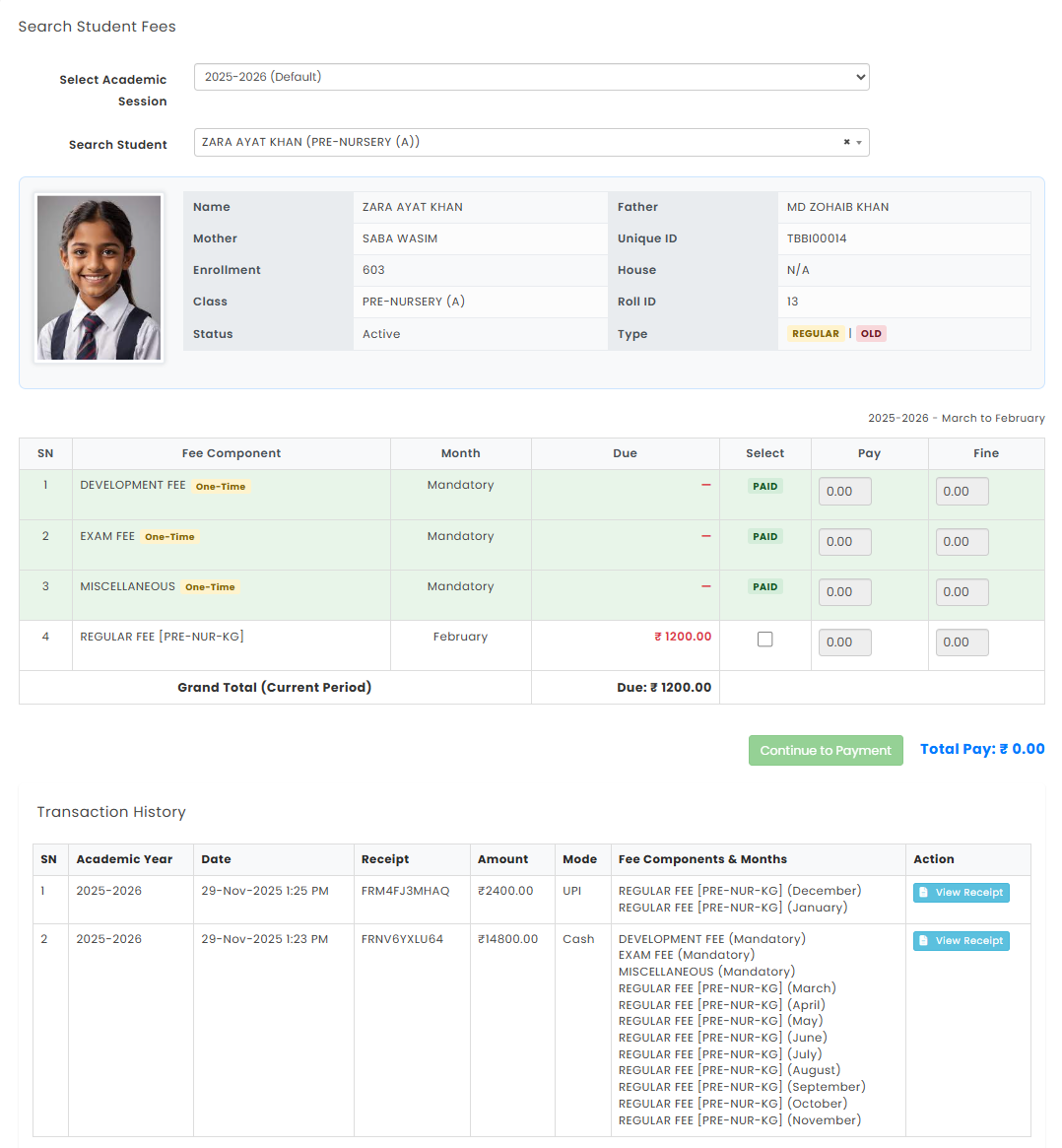 Student Fee Management System Dashboard with Payment and Billing Features